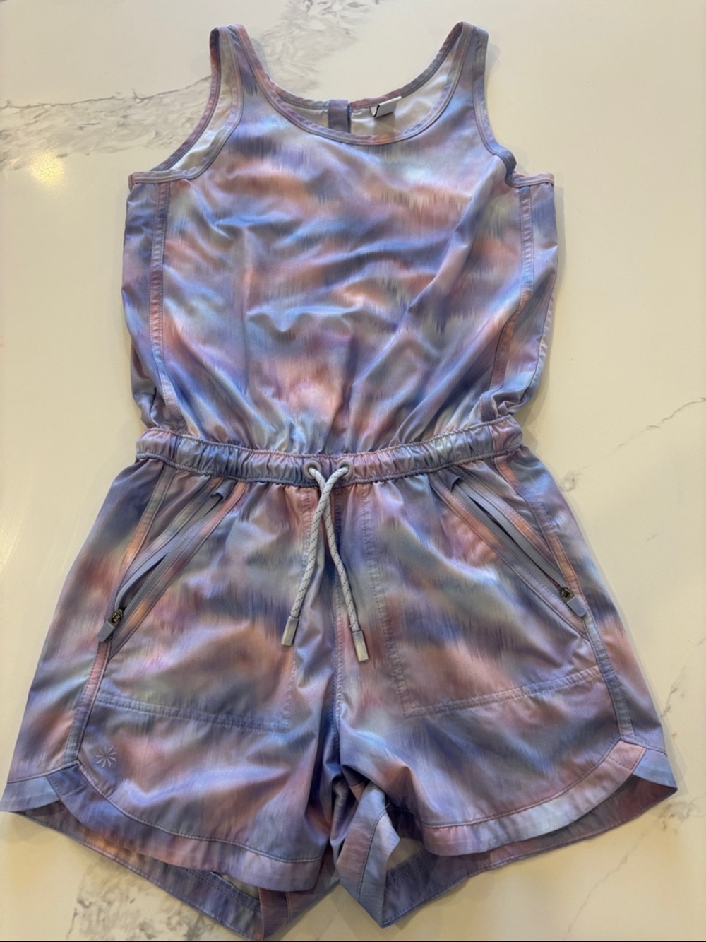 Athleta Pastel Tie-Dye Tank Romper in Lavender Pink Blue
